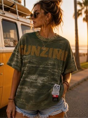 Gunzinii Denim & Co. Camo Tie-Dye Rhinestone 11:11 Bird Graphic Tee M